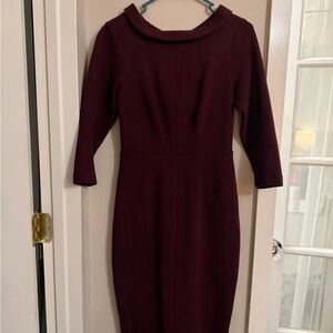 Women's Boden Burgundy Midi Sheath Dress with Collar
